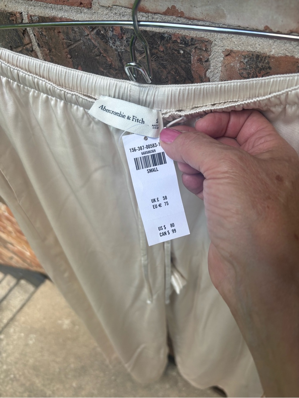 Abercrombie & Fitch Cream Silky Satin Elastic Waist Pants.Fully Lined MWTags SzS - Picture 8 of 9
